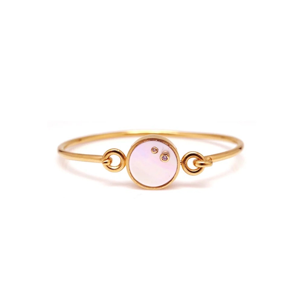 Moving Sale 🌟 Elegant Two Stone Pink Morher of Pearl Bangle - Rose Gold - Picture 12 of 14